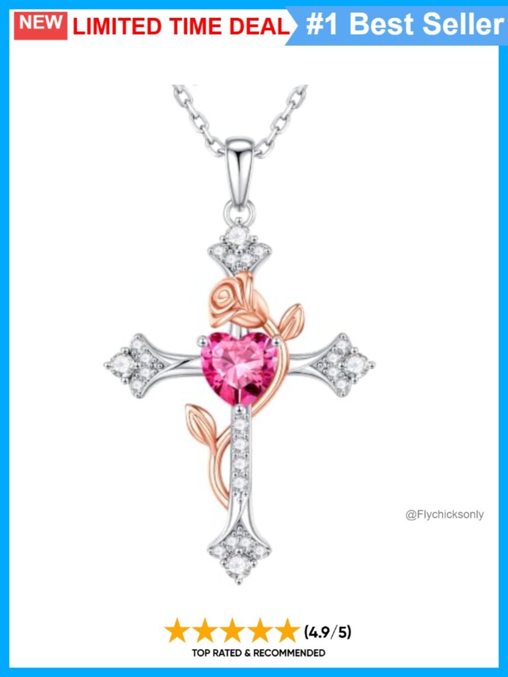 Sterling Silver Cross Necklace 925 Heart Birthstone Pendant 19in Adjustable